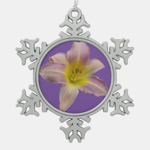Beautiful pink lily snowflake pewter christmas ornament