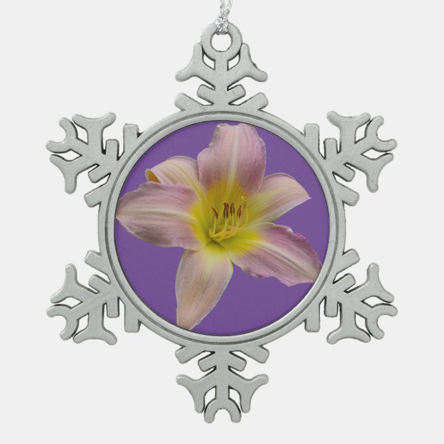 Beautiful pink lily  snowflake pewter christmas ornament (Front)