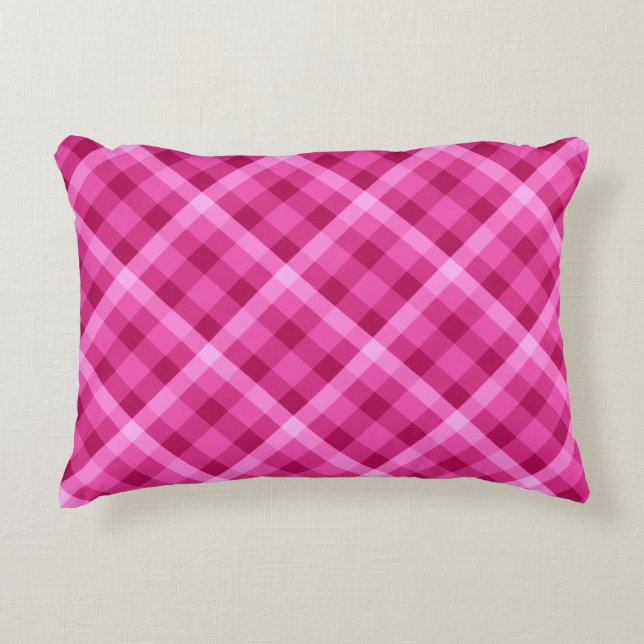 Beautiful Pink Magenta Plaid Accent Pillow (Front)