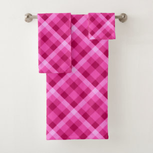 Beautiful Pink Magenta Plaid Bath Towel Set