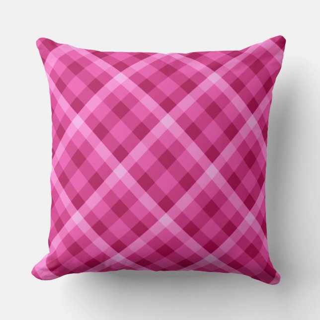 Beautiful Pink Magenta Plaid Big Throw Pillow (Front)