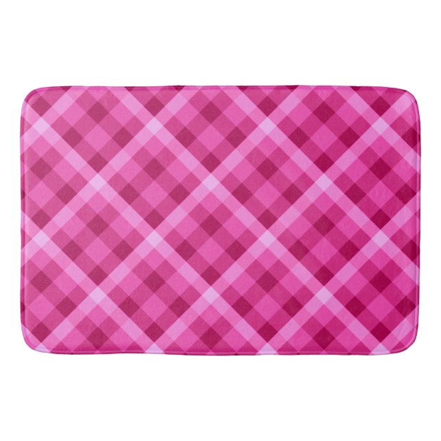 Beautiful Pink Magenta Plaid Large Bath Mat (Front)