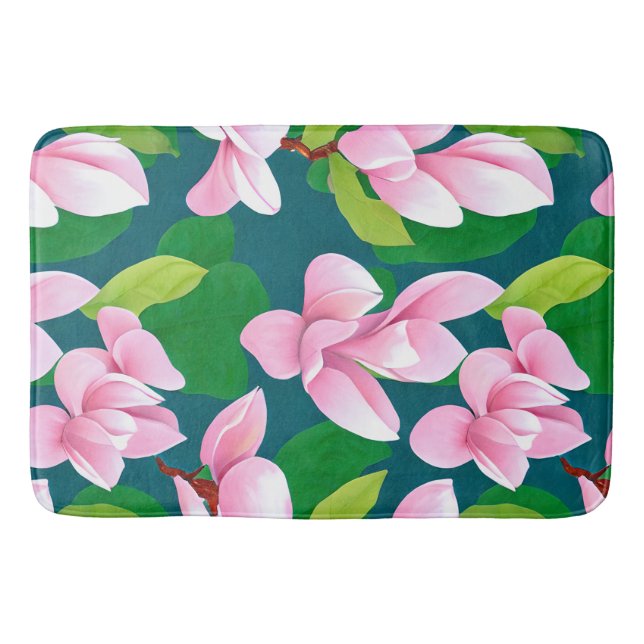 Beautiful Pink Magnolia Flowers Bath Mat (Front)
