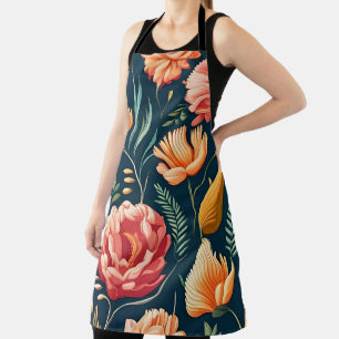 Beautiful Pink, Orange, and Red Flower Pattern  Apron