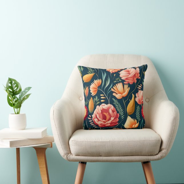 Beautiful Pink, Orange, and Red Flower Pattern  Cushion (Chair)