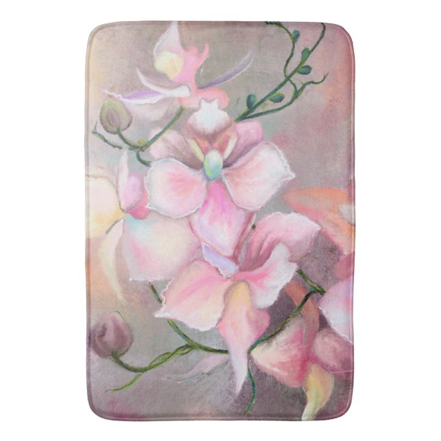 Beautiful Pink Orchid Flowers Bath Mat - Painting (Front Vertical)