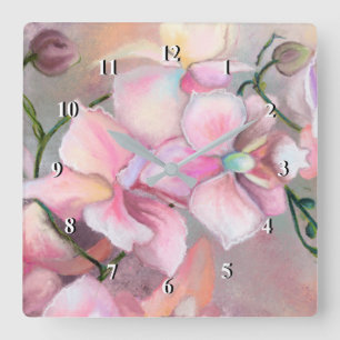 Beautiful Pink Orchid Flowers - Original Painting Square Wall Clock