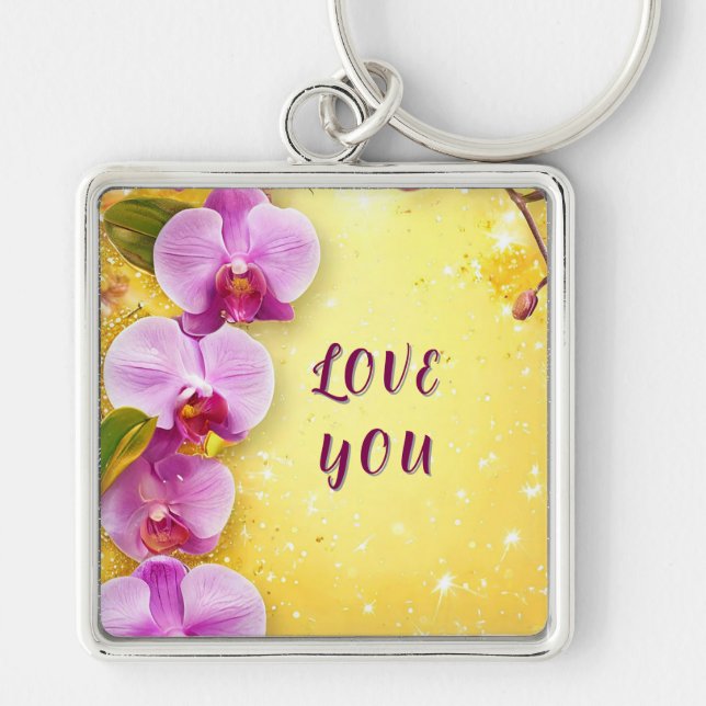 Beautiful Pink Orchids Key Ring (Front)