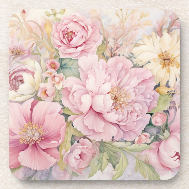 Beautiful pink peonies coaster (Front)