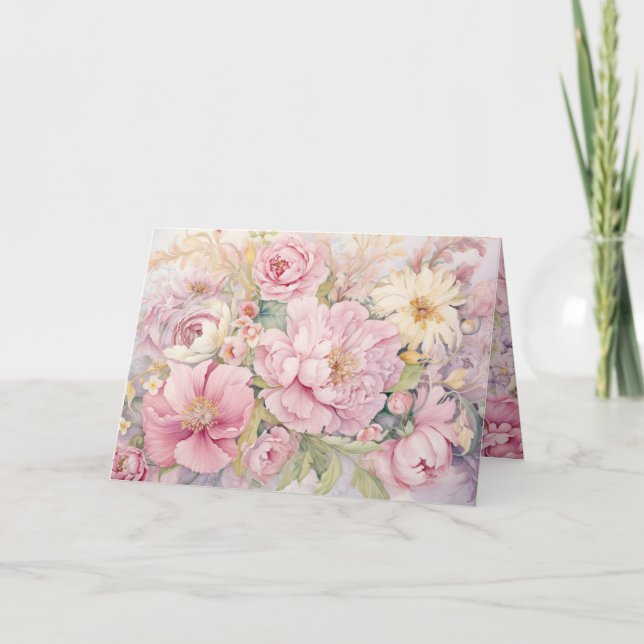 Beautiful pink peonies folded greeting card (Front)