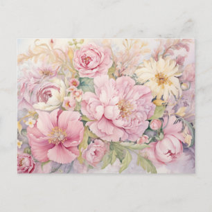 Beautiful pink peonies postcard