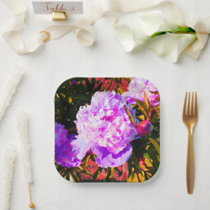 Beautiful Pink Peonies Round Paper Plate