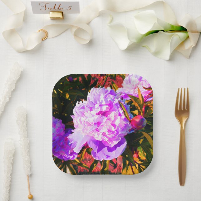 Beautiful Pink Peonies Round Paper Plate (Wedding)