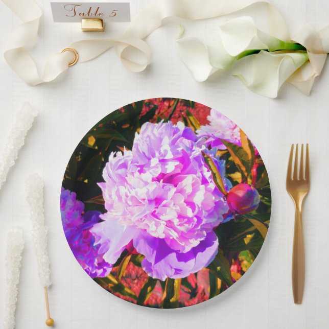 Beautiful Pink Peonies Round Paper Plate (Wedding)