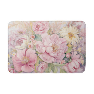 Beautiful pink peonies watercolours. bath mat