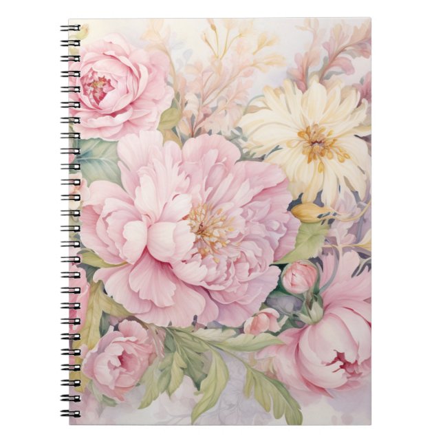 Beautiful pink peonies watercolours. notebook (Front)