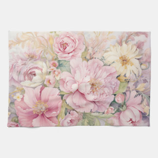Beautiful pink peonies watercolours tea towel