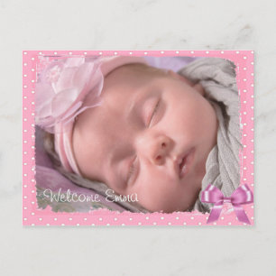 Beautiful Pink Polka Dot Baby Birth Announcement Postcard