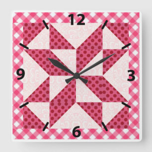 Beautiful Pink Polka Dot Quilted Look Square Wall Clock