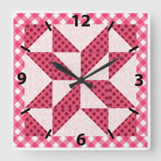 Beautiful Pink Polka Dot Quilted Look Square Wall Clock