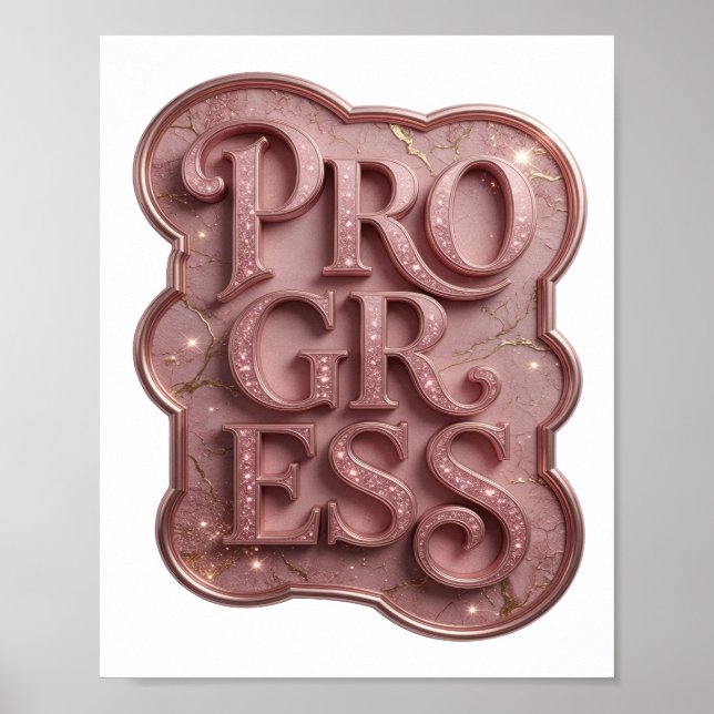 Beautiful Pink PROGRESS Text Design Poster (Front)