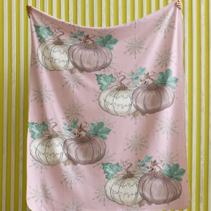Beautiful Pink Pumpkin Patch Glitter Autumn  Fleece Blanket