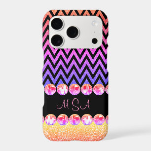 Beautiful Pink Purple Bling Glam Chevron Monogram