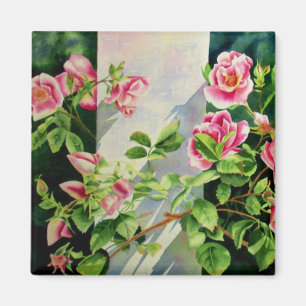 Beautiful pink, red roses, watercolor floral magnet