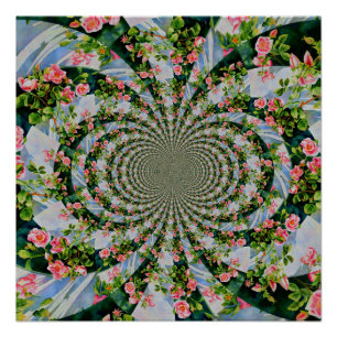 Beautiful pink, red roses, watercolor floral poster