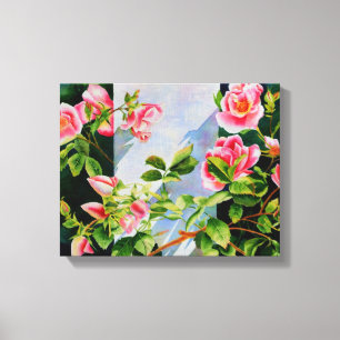 Beautiful pink red white roses watercolor floral canvas print