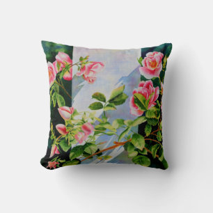 Beautiful  pink red white roses watercolor floral cushion