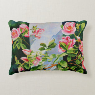 Beautiful  pink red white roses watercolor floral decorative cushion