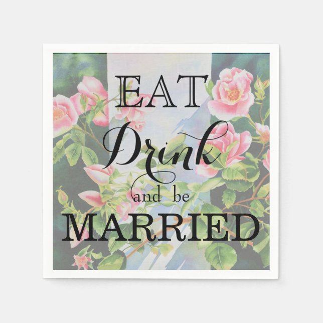 Beautiful  pink red white roses watercolor floral napkin (Front)