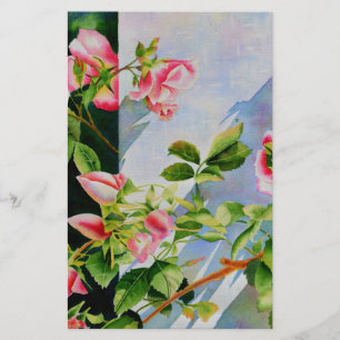 Beautiful pink red white roses watercolor floral stationery
