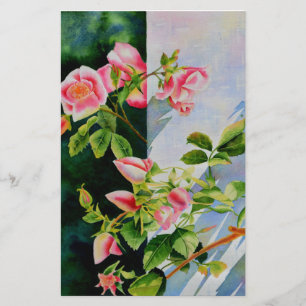 Beautiful pink red white roses watercolor floral stationery