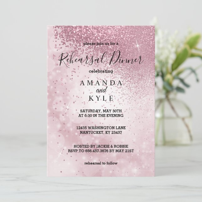 Beautiful Pink Rehearsal Dinner -  Invitation (Standing Front)