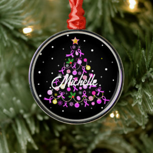 Beautiful Pink Ribbon Christmas Tree Metal Ornament
