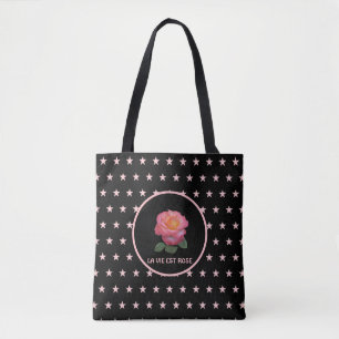 Beautiful Pink Rose and Pink Stars Tote Bag
