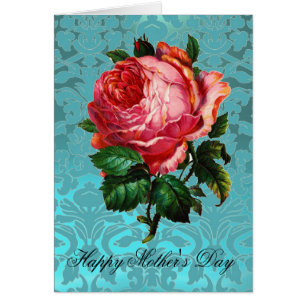 BEAUTIFUL PINK ROSE AQUA BLUE DAMASK Mother's Day