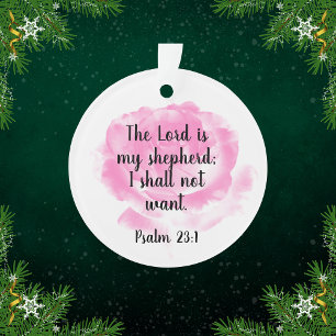 Beautiful Pink Rose Bible Quote The 23rd Psalm Ornament