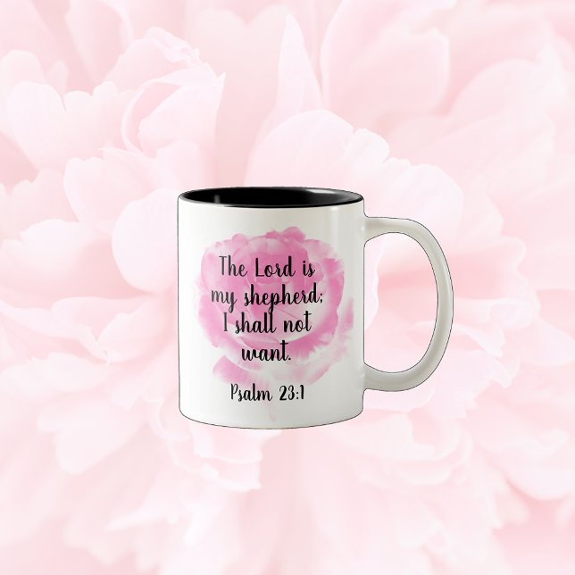 Beautiful Pink Rose Bible Quote The 23rd Psalm Two-Tone Coffee Mug (Creator Uploaded)