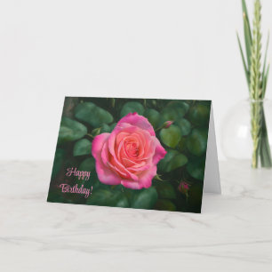 Beautiful Pink Rose Birthday Card