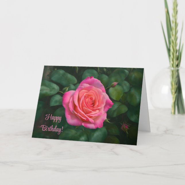 Beautiful Pink Rose Birthday Card (Front)
