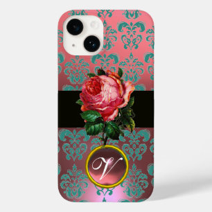 BEAUTIFUL PINK ROSE BLUE TEAL DAMASK GEM MONOGRAM Case-Mate iPhone 14 CASE