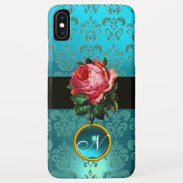 BEAUTIFUL PINK ROSE BLUE TEAL DAMASK GEM MONOGRAM Case-Mate iPhone CASE (Back)