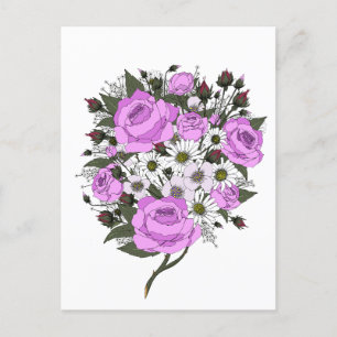 Beautiful Pink Rose Bouquet  Holiday Postcard