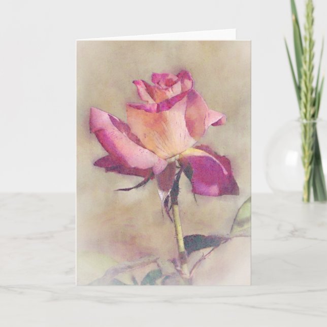 Beautiful Pink Rose Bud Art Note Card (Front)