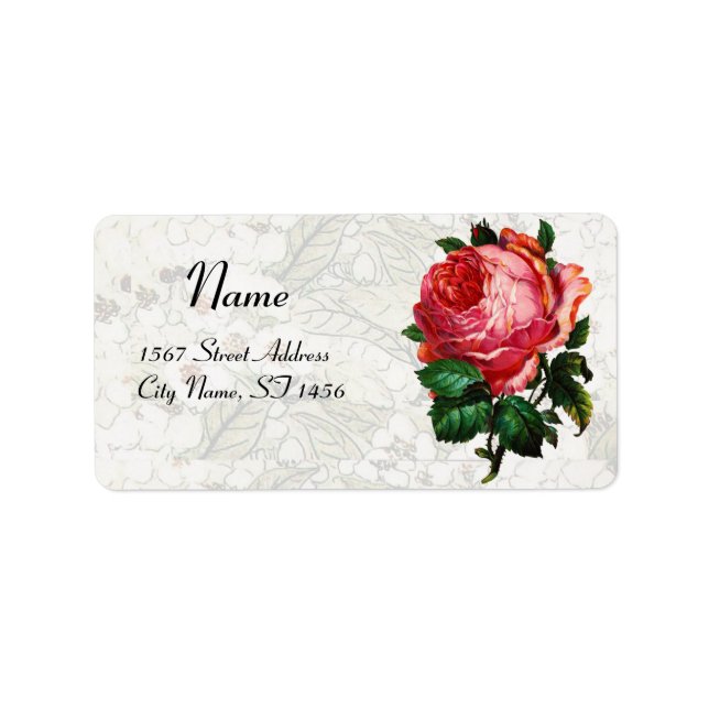 BEAUTIFUL PINK ROSE Floral White Label (Front)