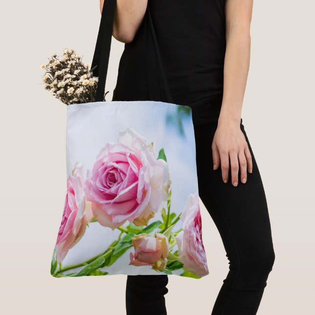 Beautiful pink rose flower in garden tote bag (Close Up)