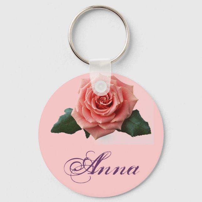 Beautiful 'Pink Rose' Flower Key Ring (Front)